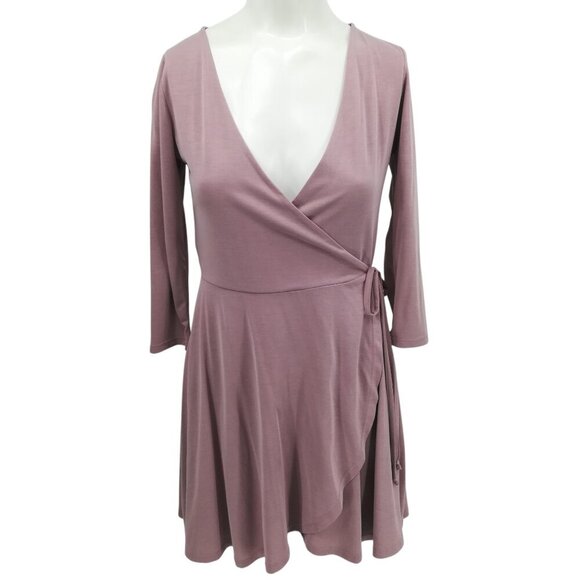 Lulus V-neck 3/4 Sleeve Wrap Dress Size S Mauve Blush Pink Flutter Skirt Short - Picture 1 of 11
